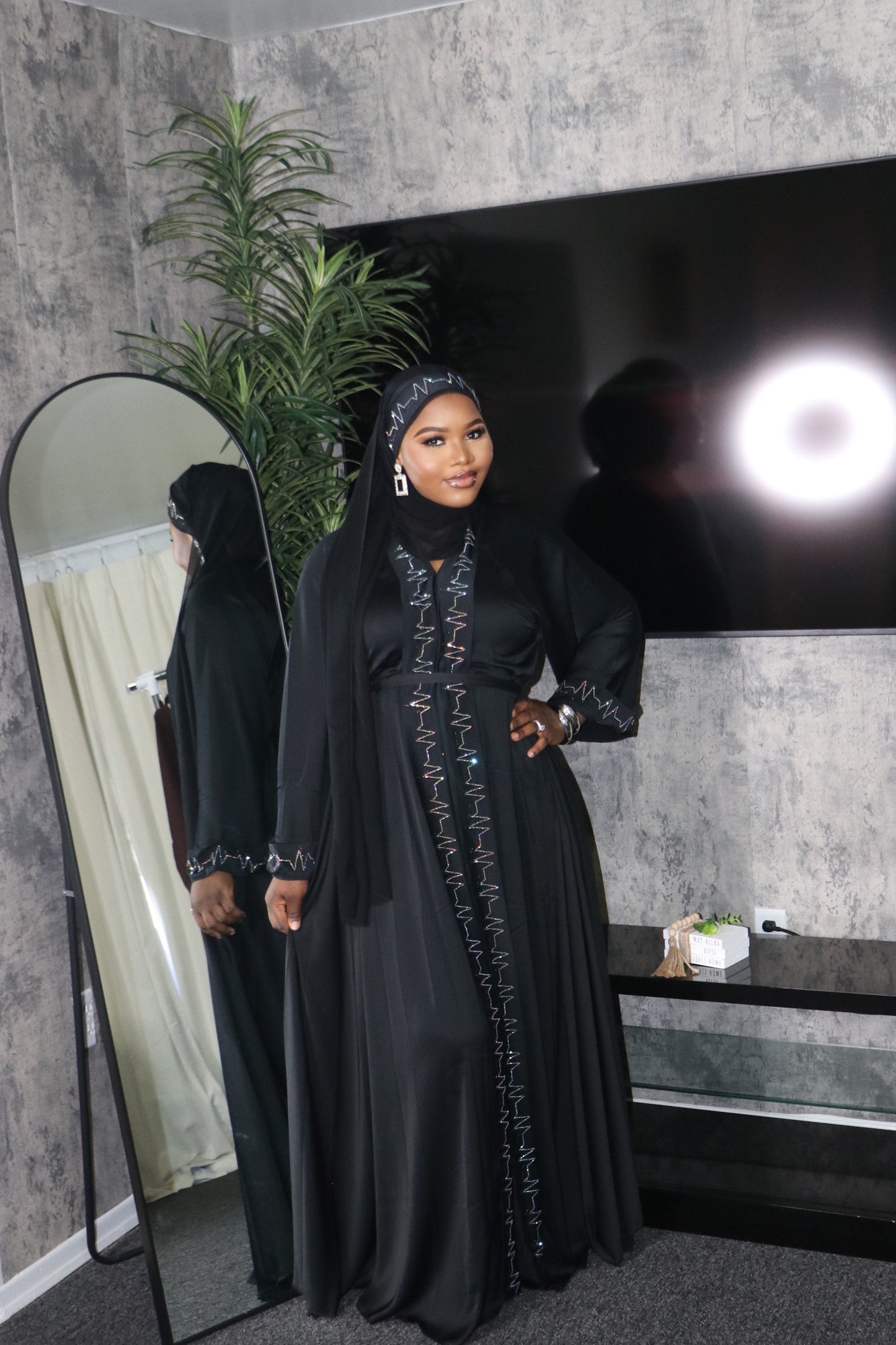 Black Flowy Abaya Dress