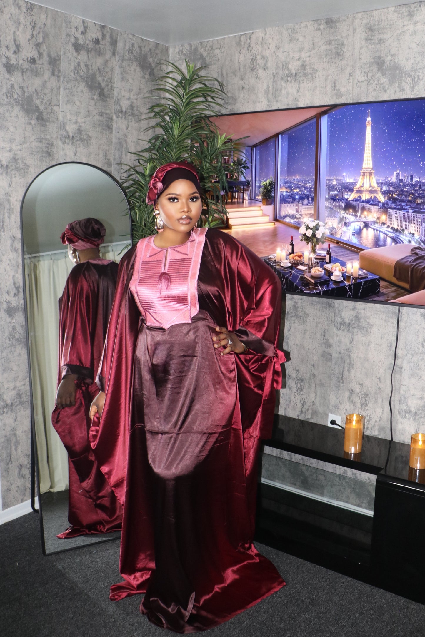 Wine Red Print Dress