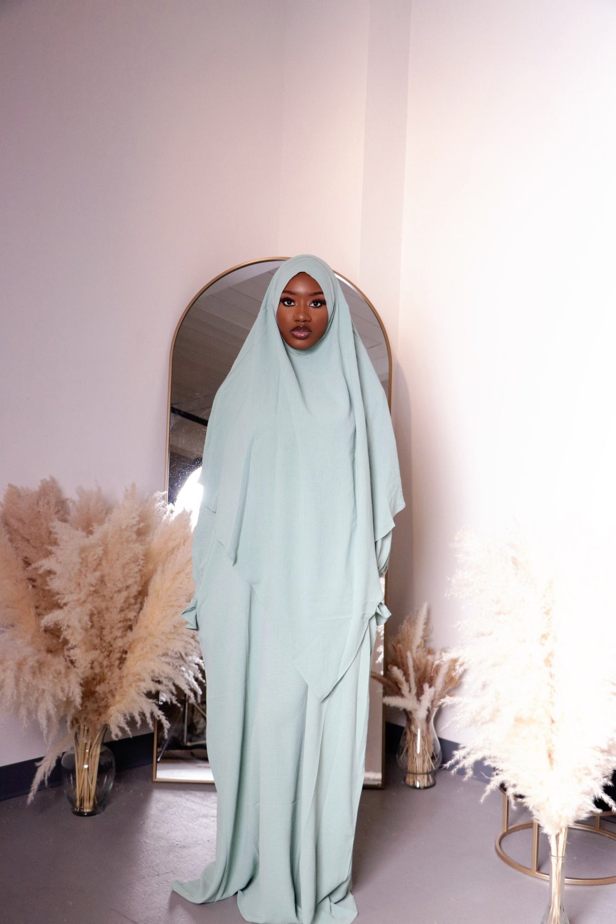 Light Green Khimar Dress Set