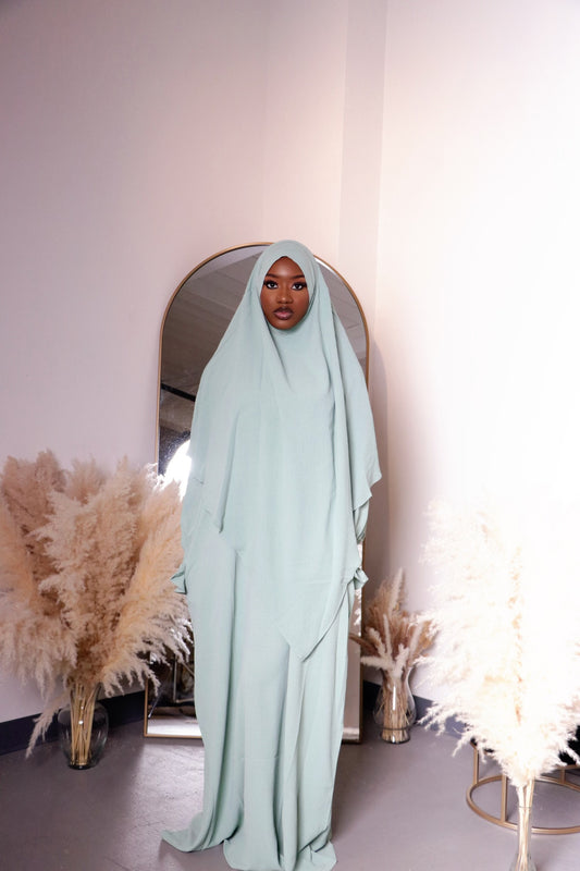 Light Green Khimar Dress Set