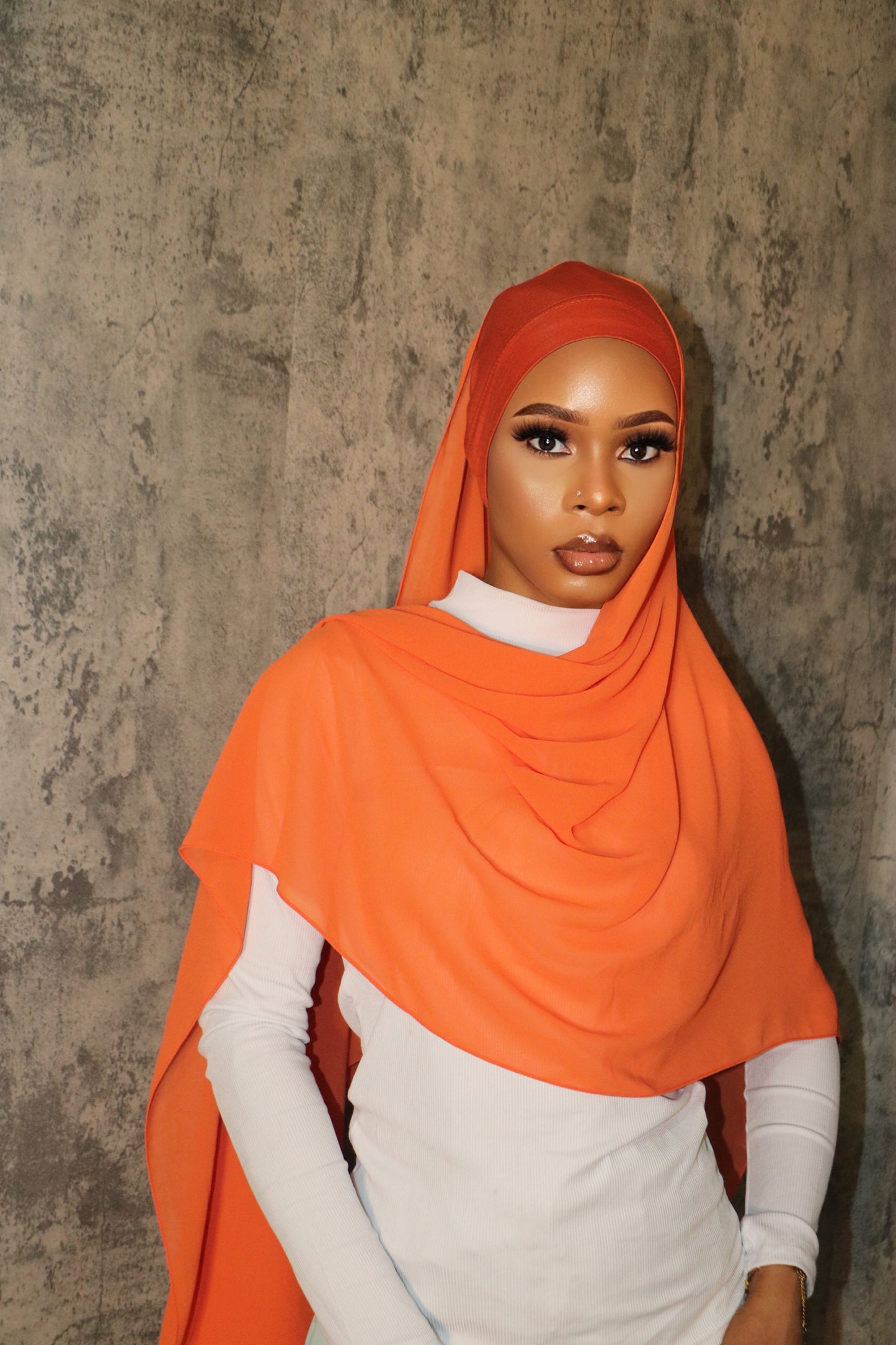 Orange Matching Chiffon Hijab