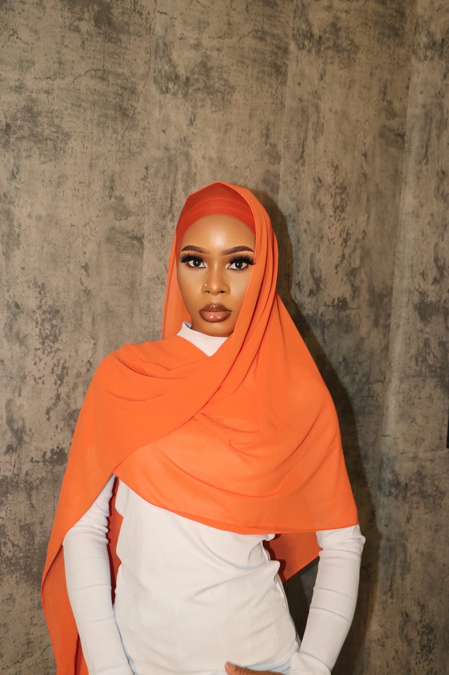Orange Matching Chiffon Hijab