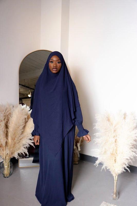 Navy Blue Khimar Dress Set
