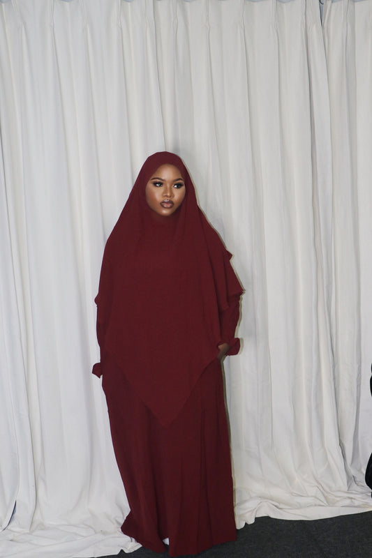 Maroon Khimar Dress Set