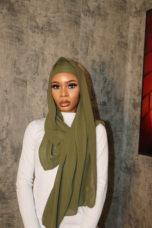 Army Green Matching Chiffon Hijab