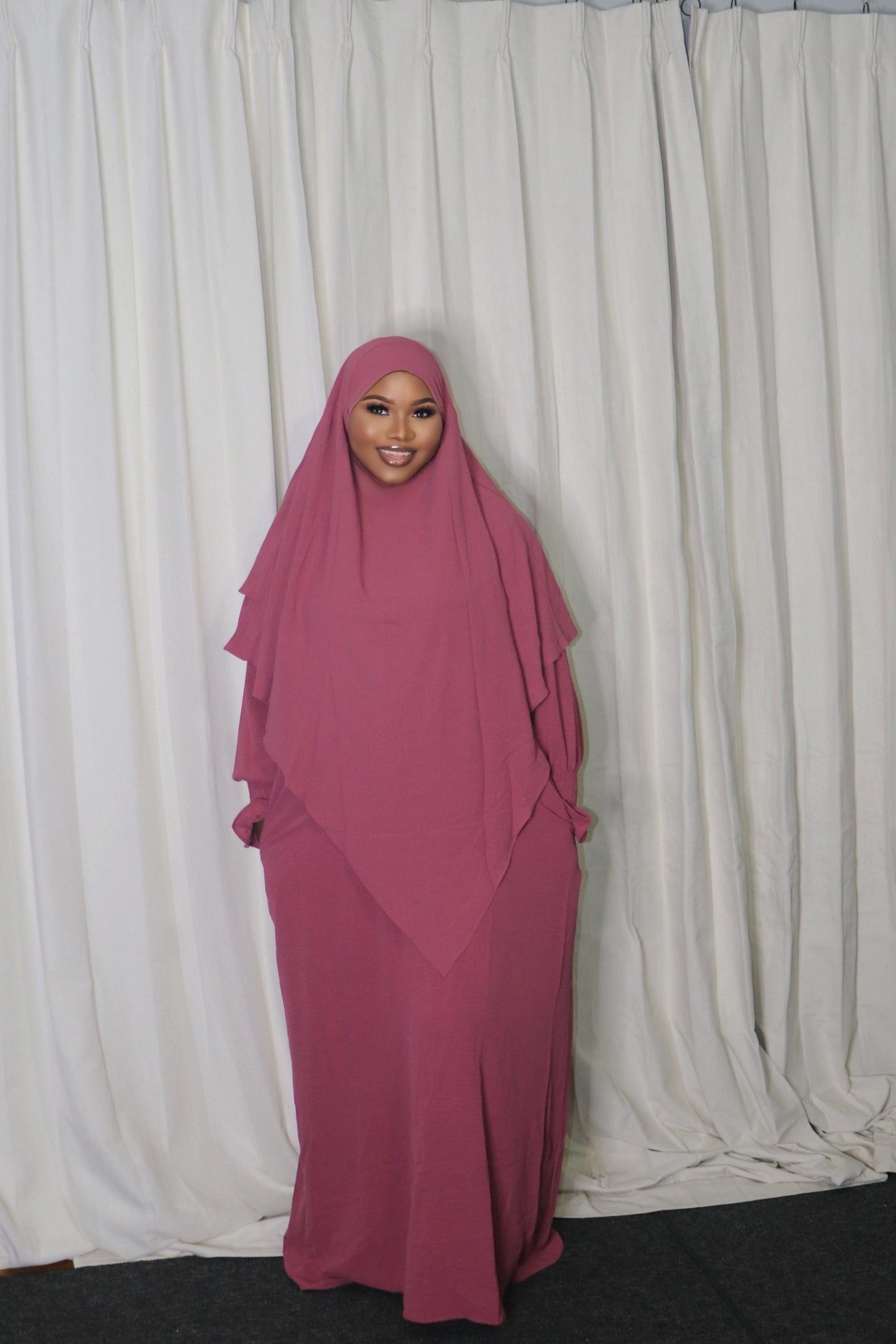 Dark-Pink Khimar Dress Set