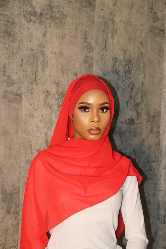 Red Matching Chiffon Hijab