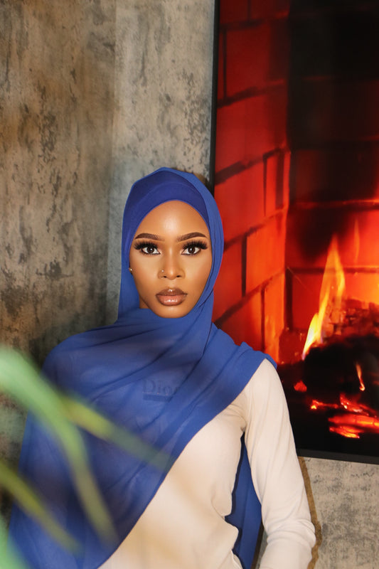 Royal Blue Matching Chiffon Hijab ￼