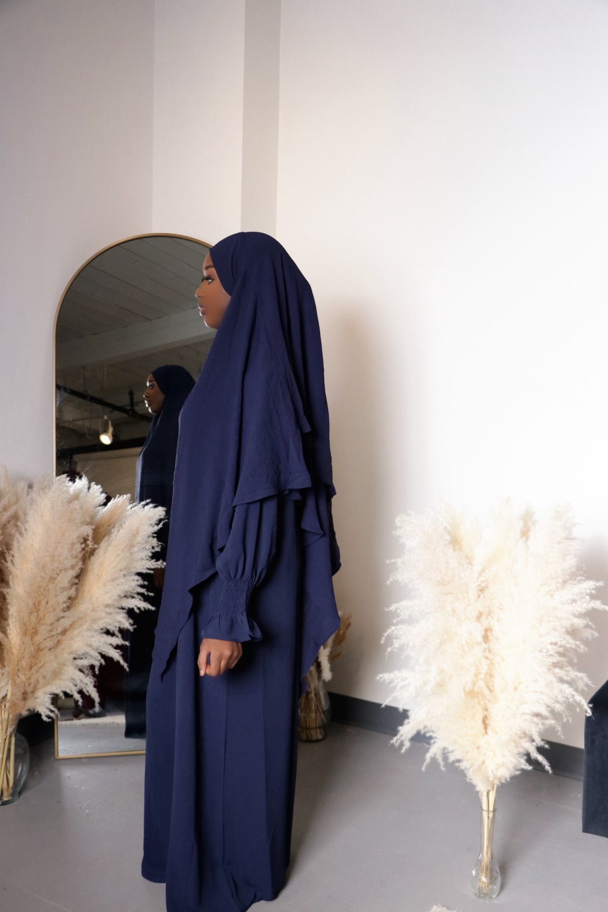 Navy Blue Khimar Dress Set