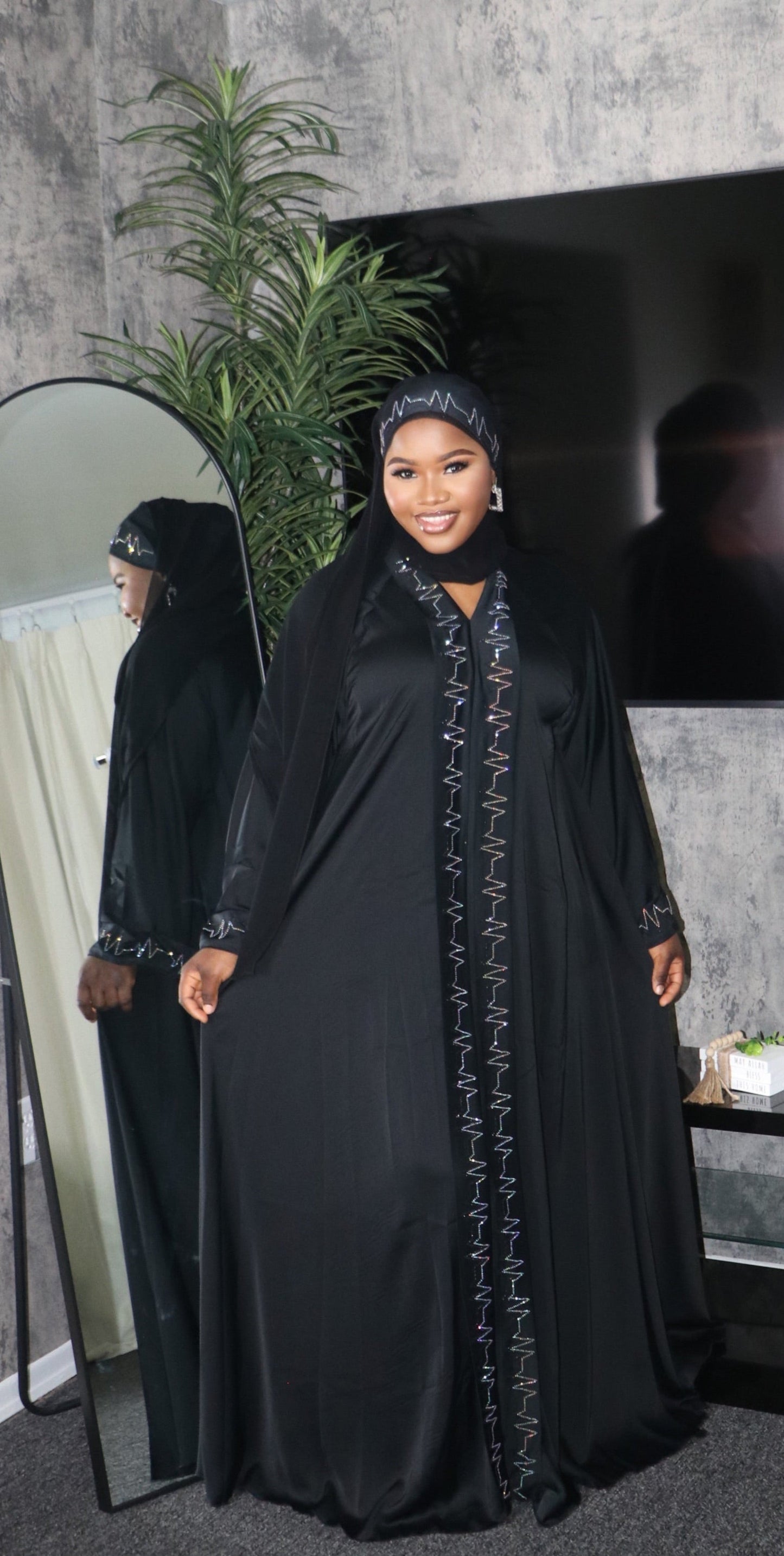 Black Flowy Abaya Dress