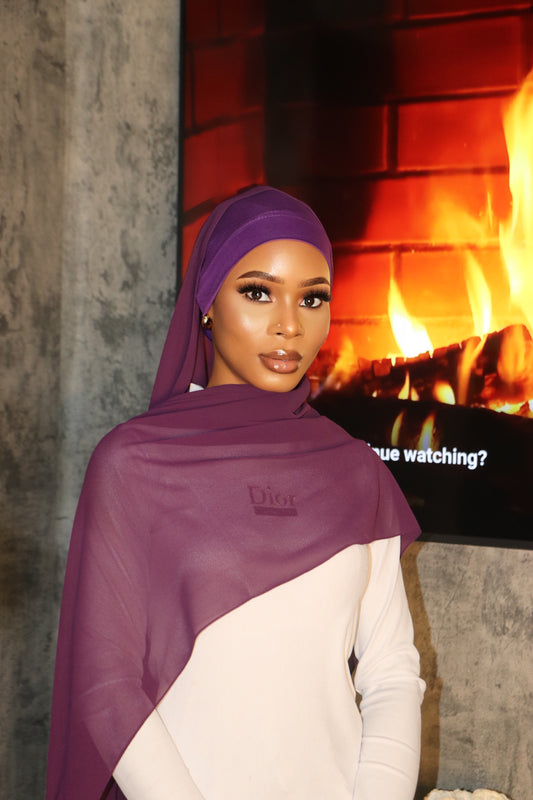 Dark Purple Matching Chiffon Hijab