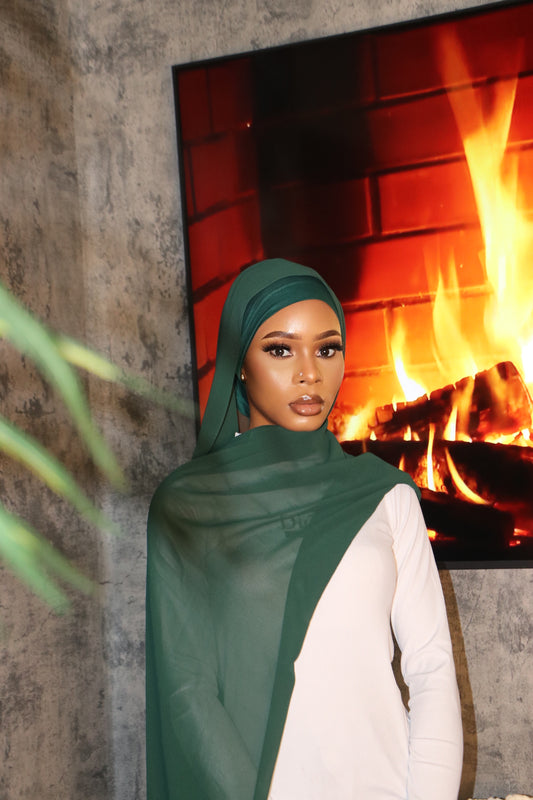 Dark Green Matching Chiffon Hijab